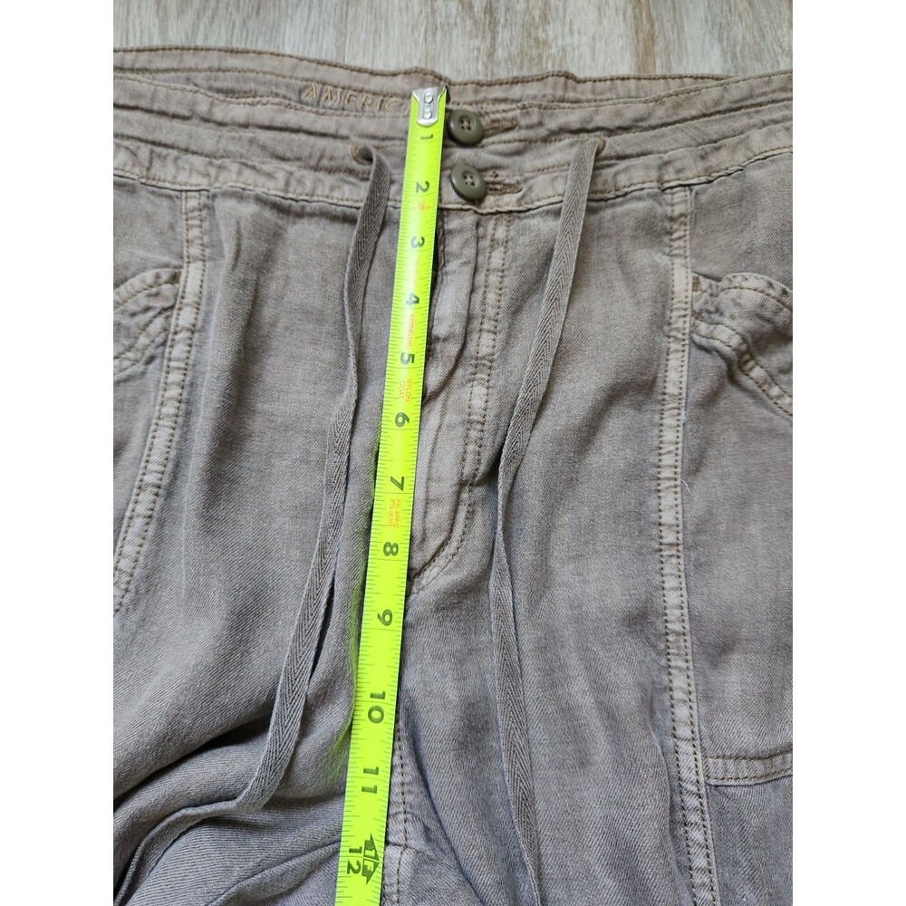 American Eagle Linen Blend Pants Gray Cargo Drawstring Straight High Rise Sz 16R - Picture 8 of 11